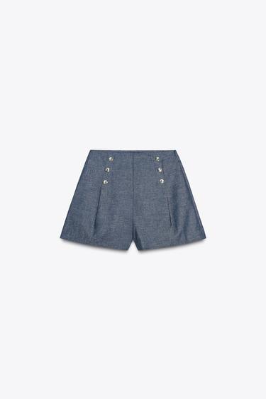 BUTTON DETAIL BERMUDA SHORTS IN A LINEN BLEND - Light indigo by Zara