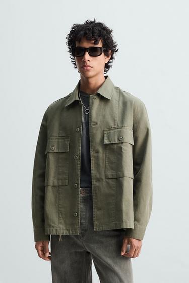 SOBRECAMISA LAVADA CANVAS - kaki-med de Zara