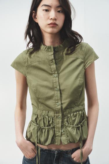 GABARDINE TOP WITH POCKETS - Khaki by Zara - Image 1