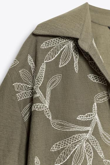 EMBROIDERED SHORT SLEEVE SHIRT - Khaki by Zara - Image 6