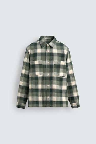 CAMISA CUADROS FRANELA - Verde de Zara