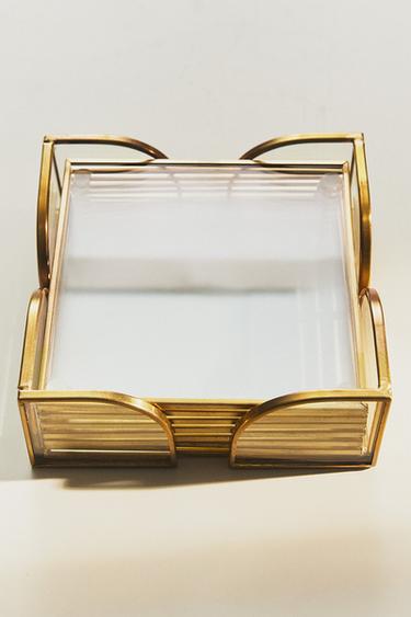 PACK OF METAL AND GLASS COASTERS (PACK OF 6) - Gold by Zara