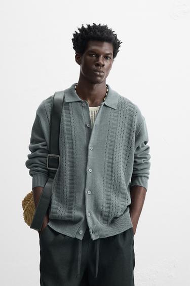 CARDIGAN I NETSTRIK MED STRUKTUR - mellemgrå fra Zara