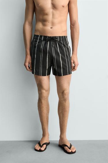 STRIPED SWIMMING TRUNKS - Black by Zara - Image 1
