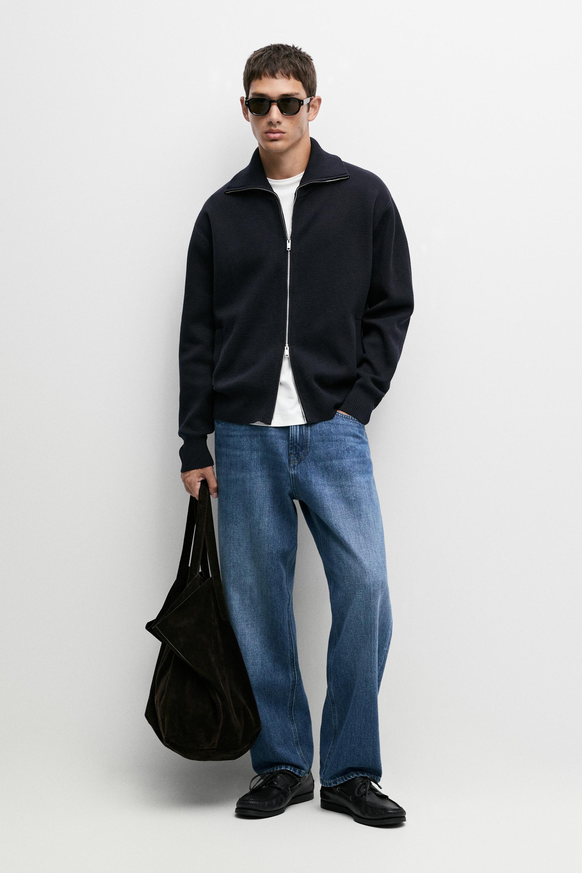 100% cotton zip-up knit cardigan - Navy blue | ZARA United States