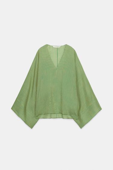 CHEMISE À RAYURES RAMIE ZW COLLECTION - Vert / Écru de Zara - Image 5