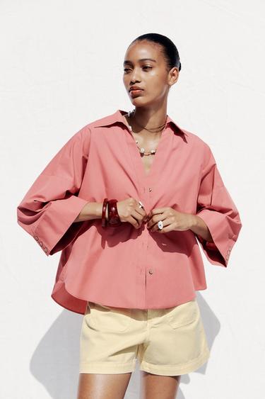 WIDE-SLEEVE POPLIN SHIRT - MARSALA by Zara