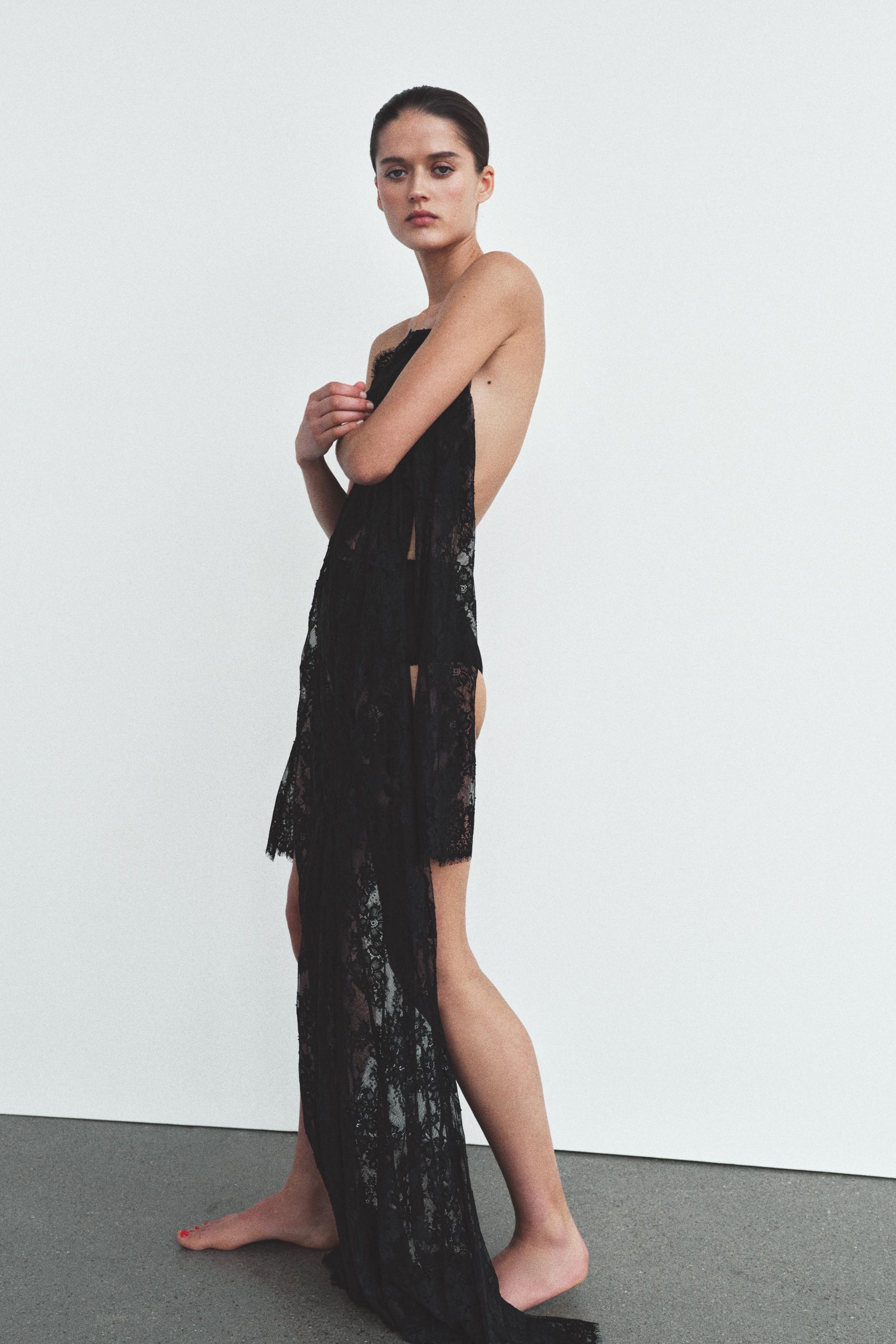 LONG LACE DRESS WITH BACK NECKLINE - Black | ZARA United States LONG LACE DRESS WITH BACK NECKLINE - Black | ZARA United States