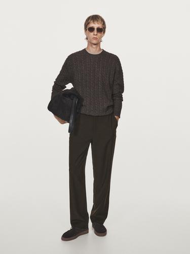 Zara Cable-knit sweater with crew neck - Mink marl