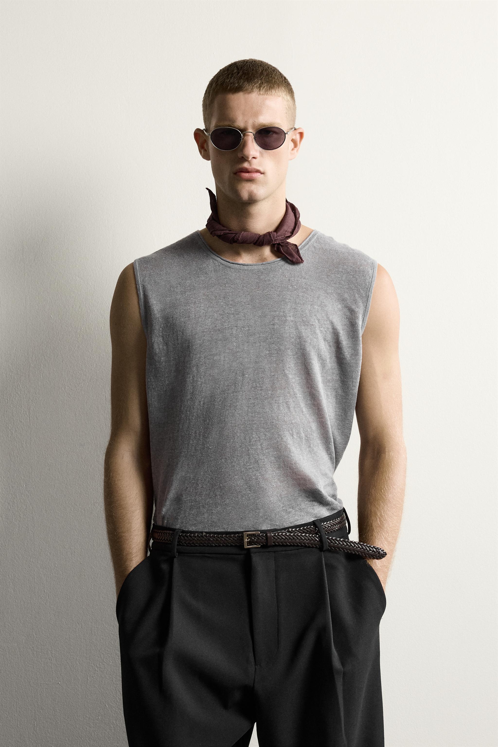 100% LINEN KNIT TANK TOP - Gray | ZARA Canada
