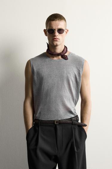 גופיית סריג 100% פשתן - אפור של Zara