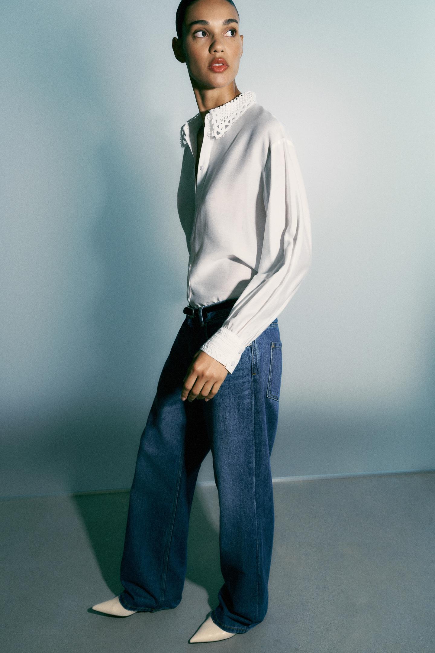Женская рубашка Zara Lace Collar, цвет: Белый — фото 4