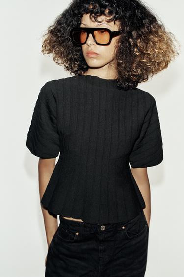 RIBBED KNIT TOP - Black by Zara