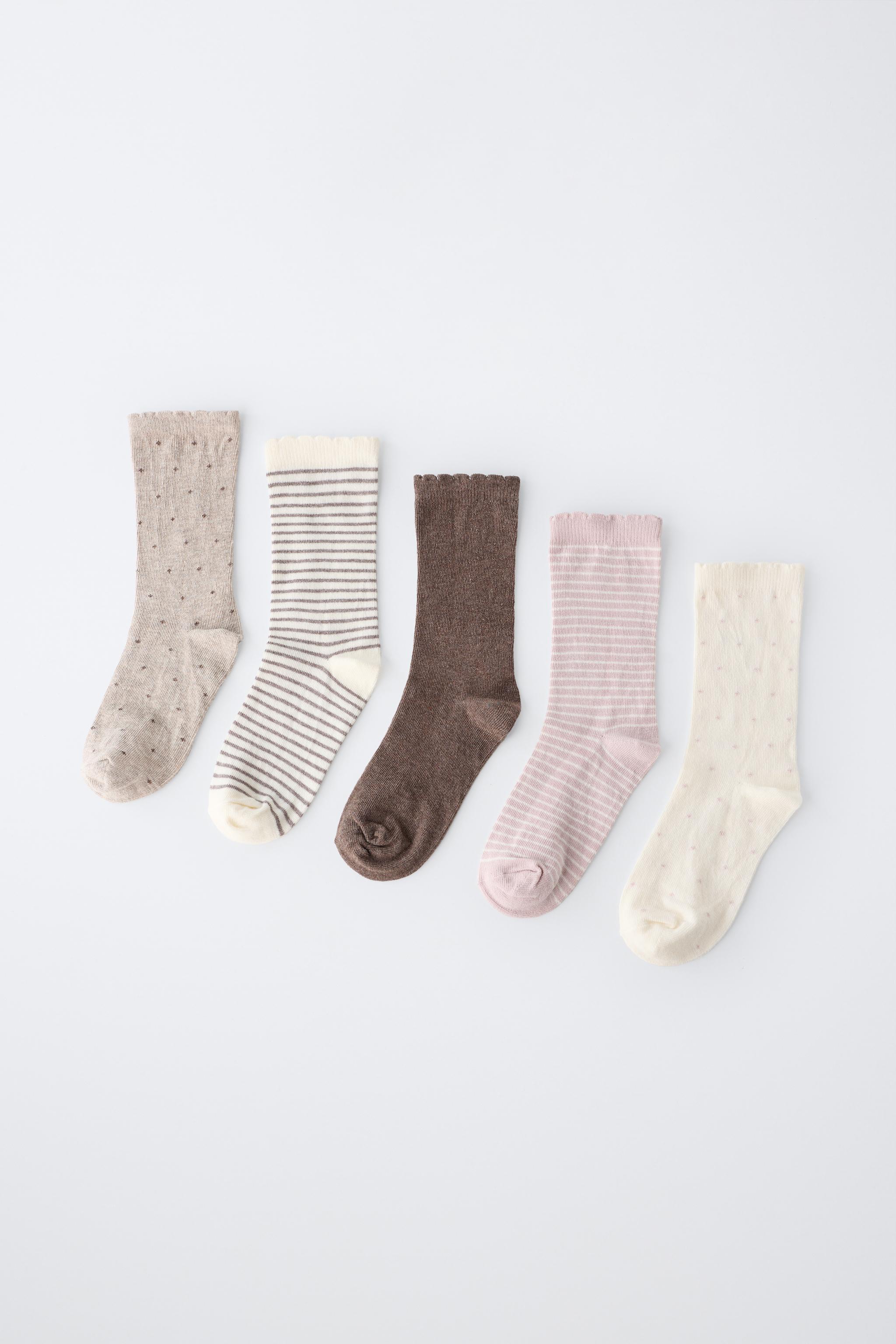 FIVE-PACK OF STRIPED AND POLKA DOT KNEE SOCKS