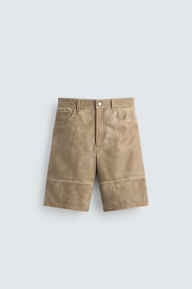 FADED-EFFECT LEATHER BERMUDA SHORTS - Beige by Zara - Image 0