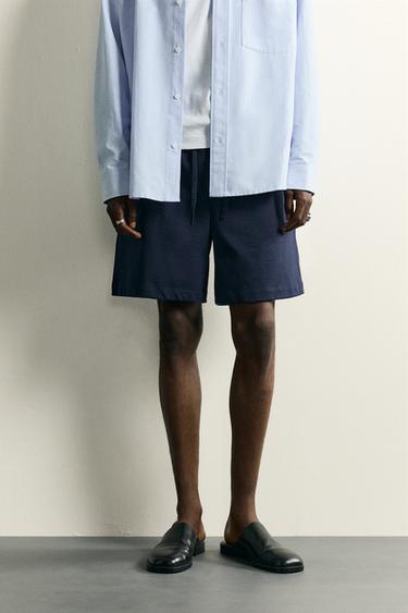 CONTRAST WAIST JOGGER BERMUDA SHORTS - Navy blue by Zara