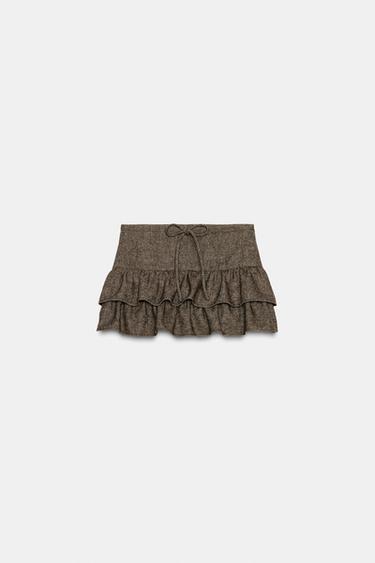 WOOL-BLEND HERRINGBONE SKORT - brown vigore by Zara