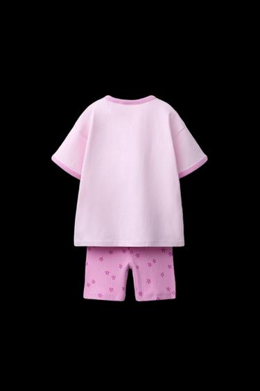 Zara FLORAL CYCLING SHORTS AND T-SHIRT SET - Light lilac