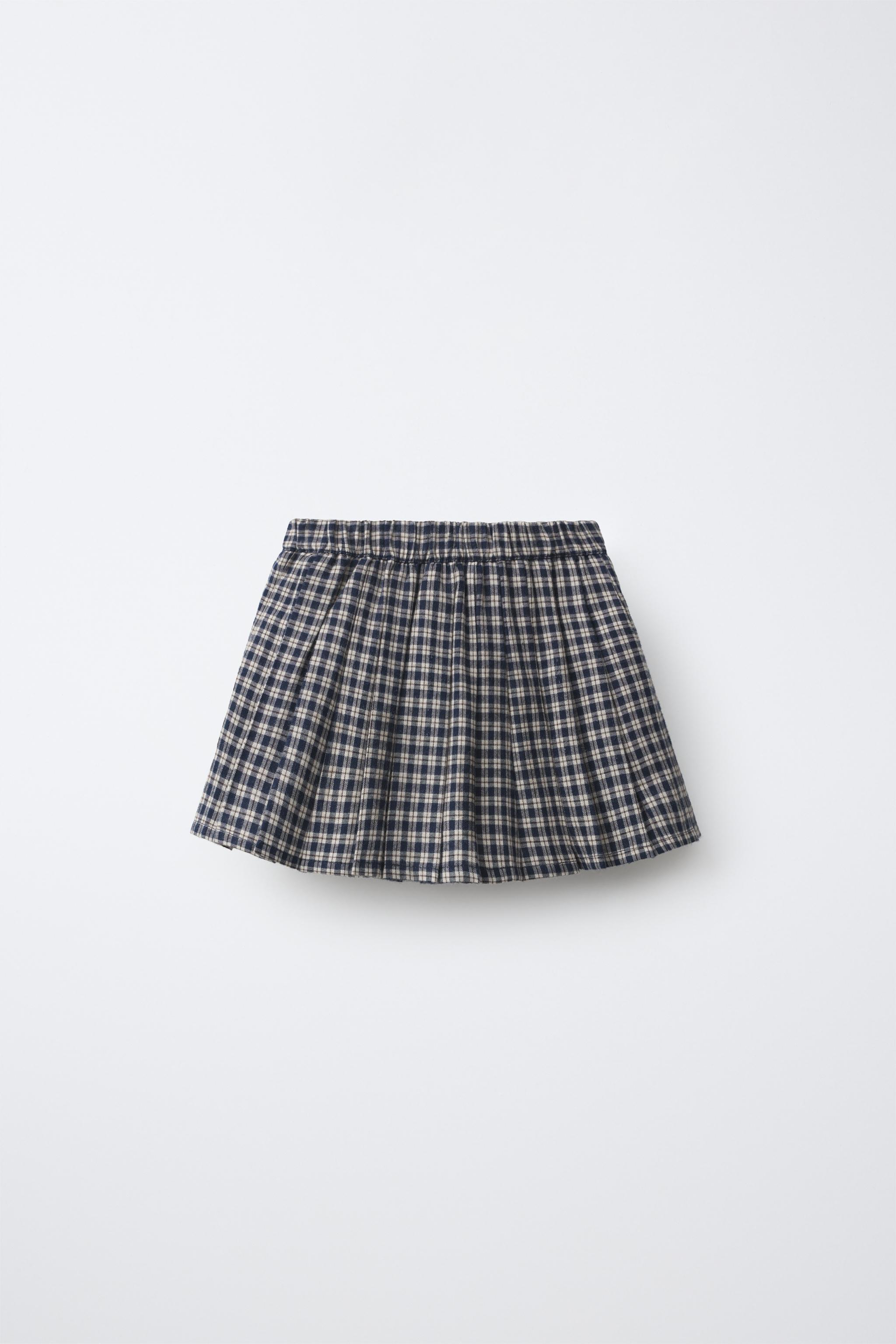 PLAID PRINT SKIRT — Blue