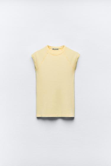 CAMISETA ALGODÓN LAVADA - Amarillo de Zara