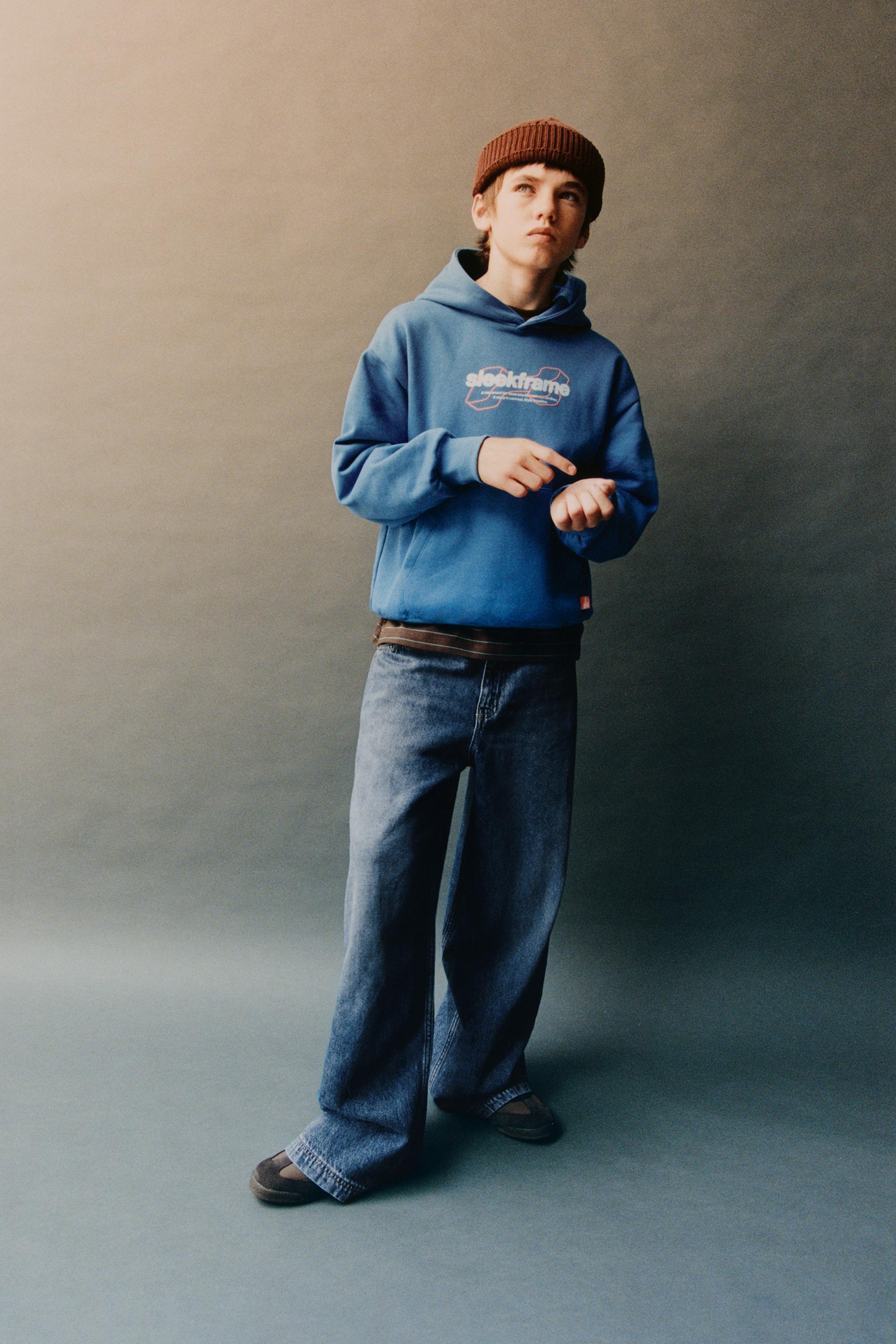 yyyyです。 TEXT HOODIE SWEATSHIRT - Blue | ZARA United States