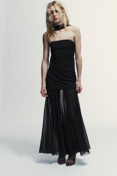 VESTIDO COMBINADO TRANSPARENCIAS - Negro de Zara
