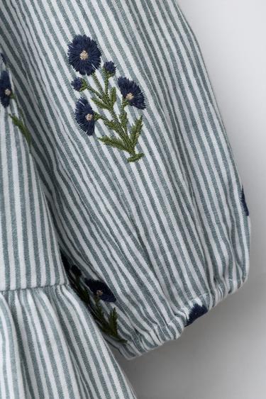 STRIPED DRESS WITH EMBROIDERED FLOWERS - Blue by Zara - Image 2