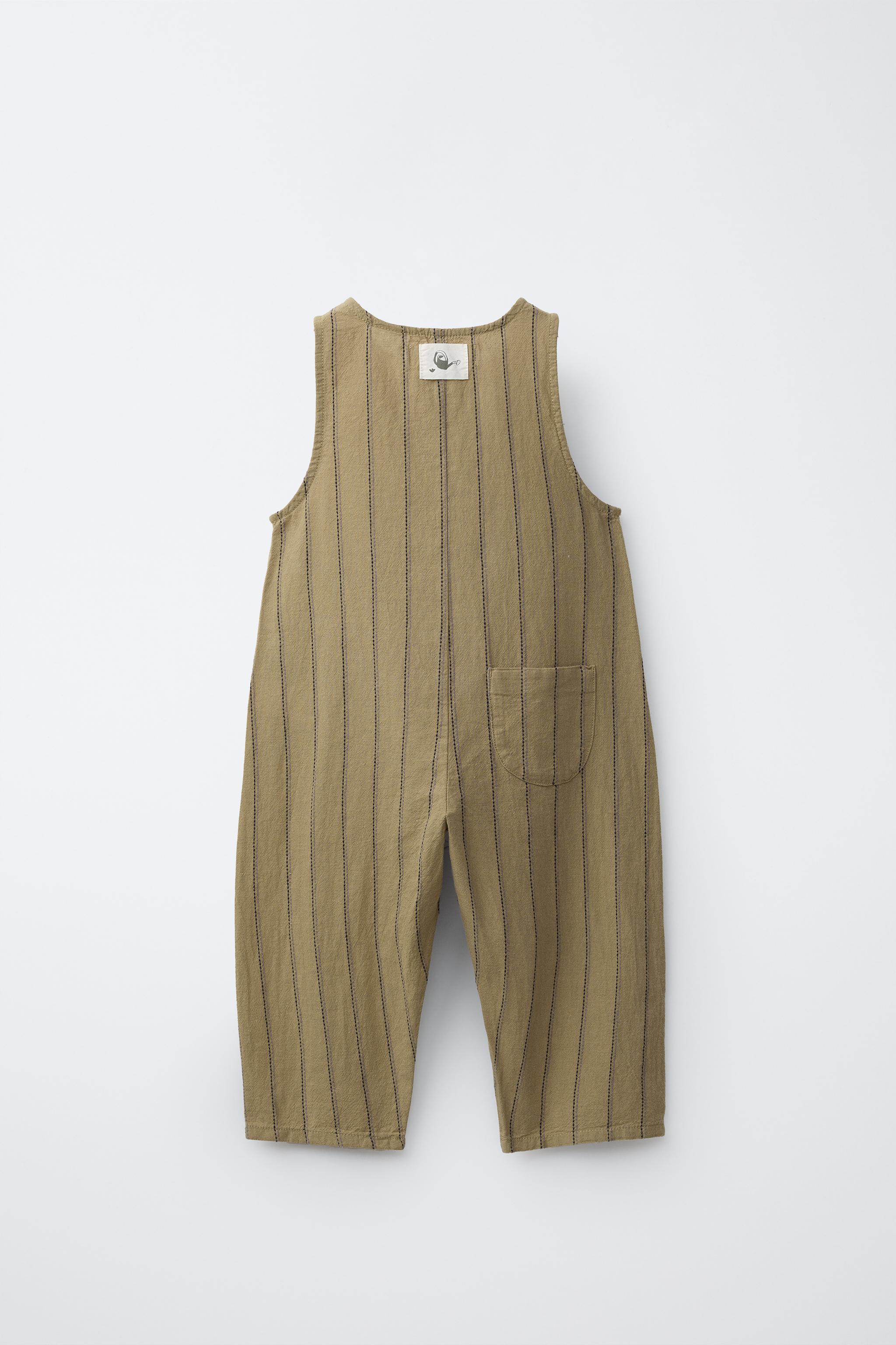 COTTON LINEN BLEND STRIPED OVERALLS