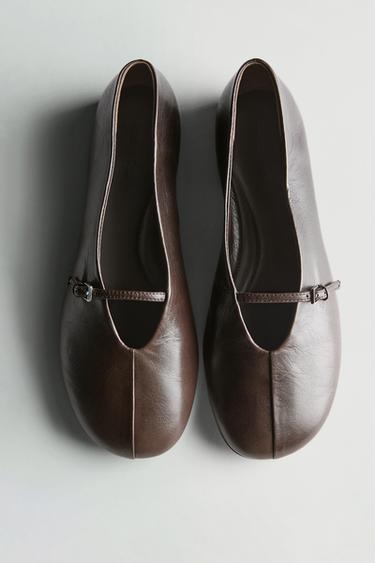 Zara Leather ballet flats with buckle - Brown - Image 0