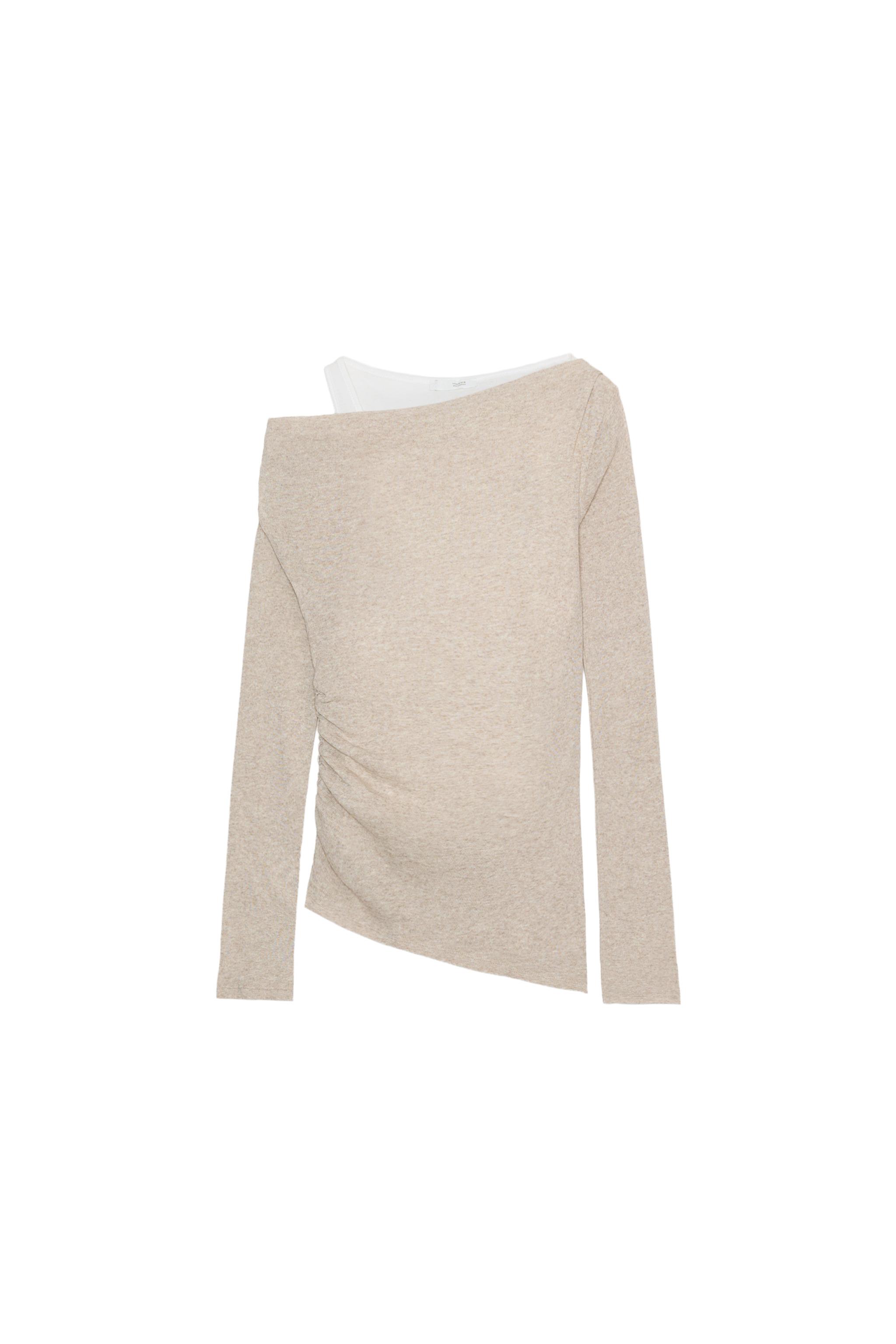アシンメトリーモックレイヤーTシャツ - サンド/マール | ZARA Japan
