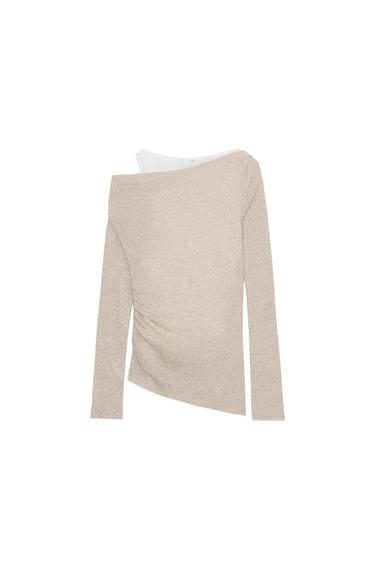 ASYMMETRIC MOCK LAYER T-SHIRT - Sand / Marl by Zara