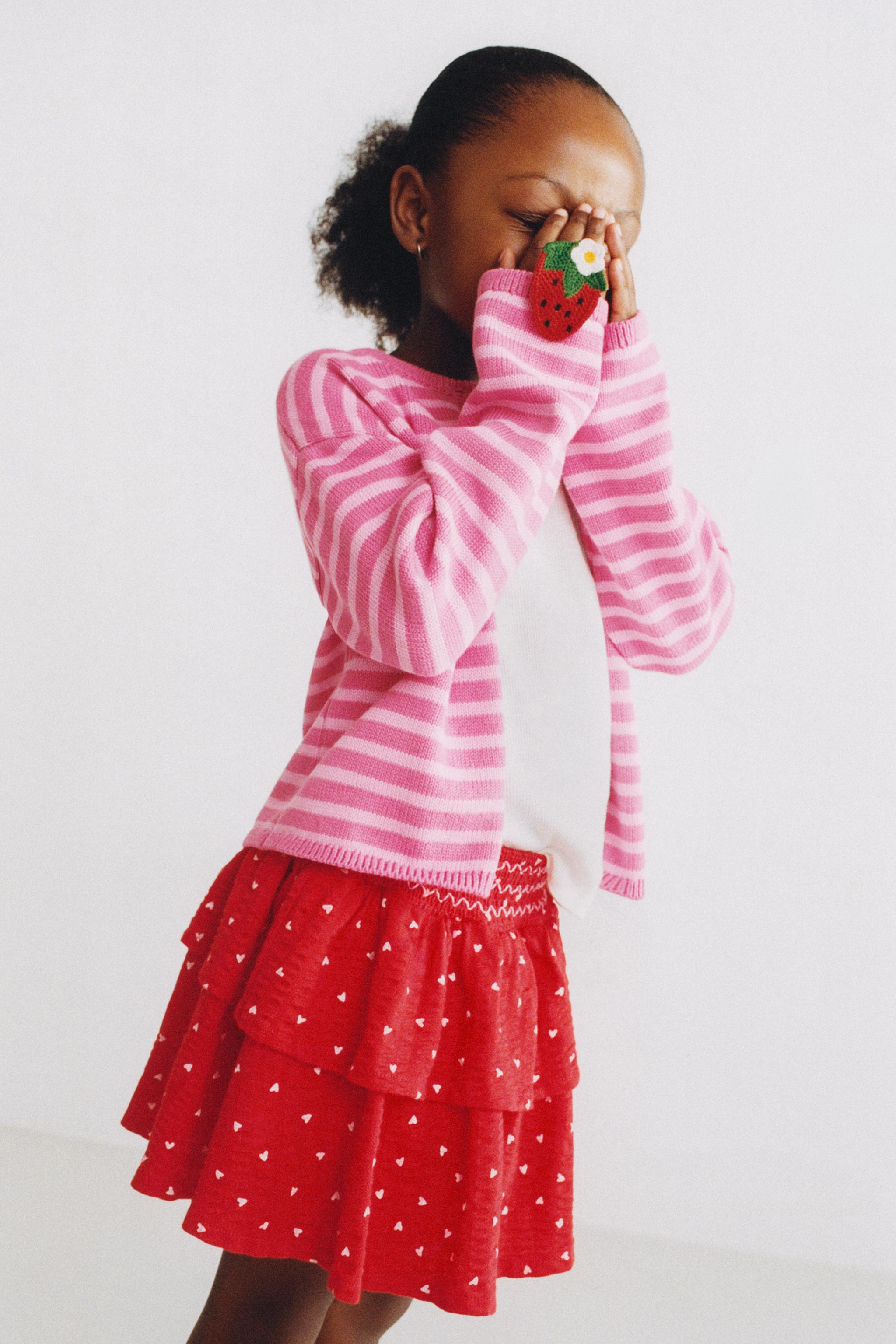 RUFFLED STRIPED SKIRT — Red