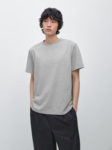Zara Short sleeve cotton melange T-shirt - Gray marl