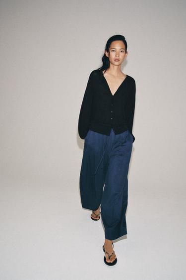PANTALON BARREL ZW COLLECTION - Bleu encre de Zara - Image 3