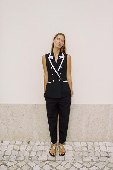 HIGH-WAIST SLIM TROUSERS - Navy blue by Zara - Image 2