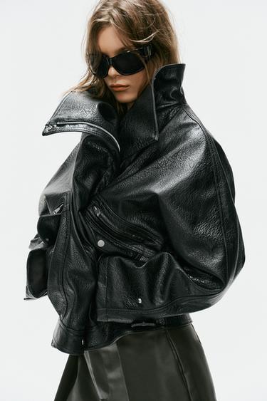 Zara FAUX LEATHER BIKER JACKET - Black