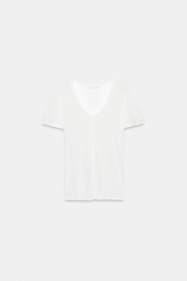 SHORT SLEEVE FLOWING T-SHIRT - White by Zara