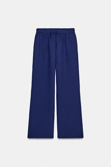 ZW COLLECTION TEXTURED PYJAMA-STYLE TROUSERS - Navy blue by Zara