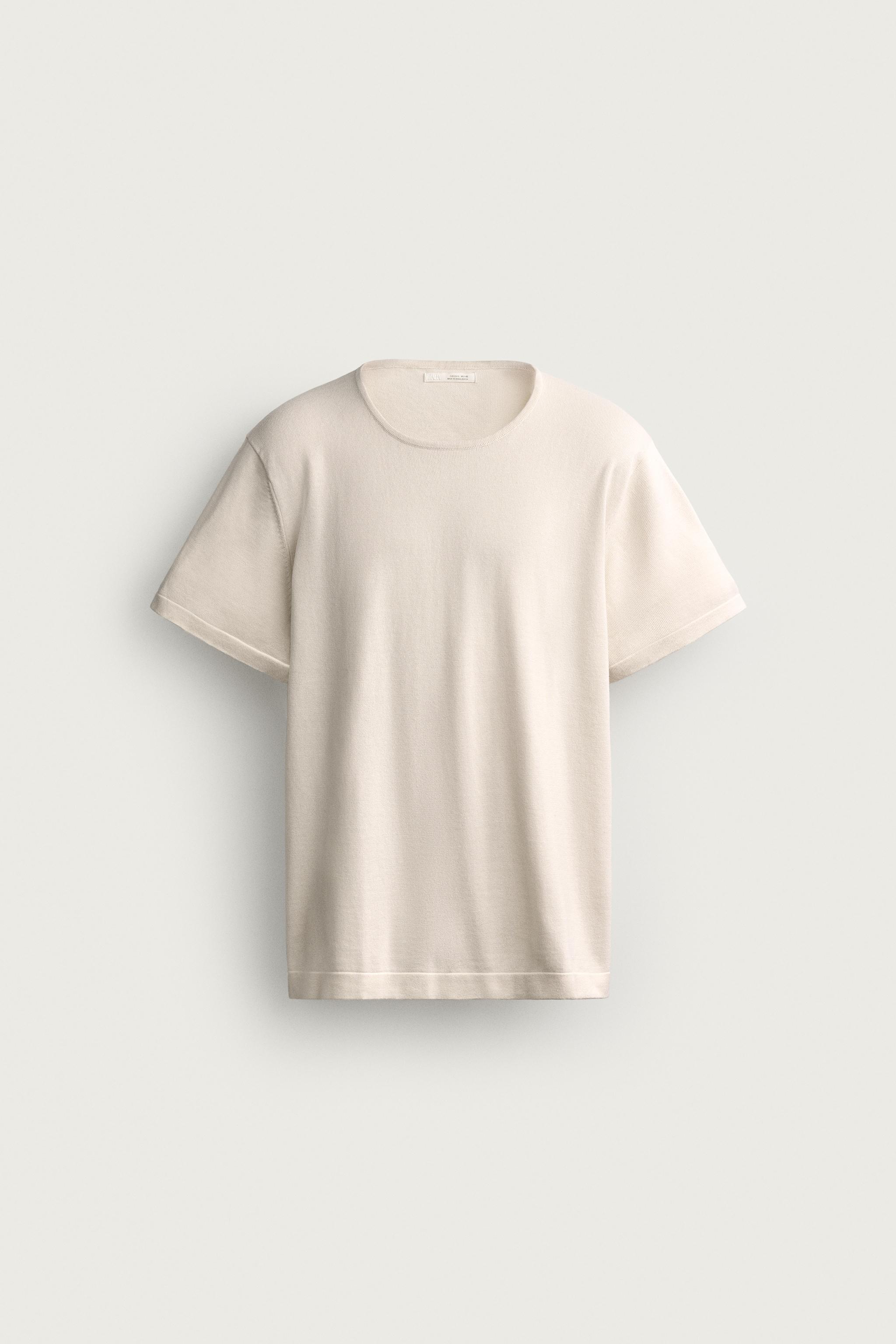 REGULAR FIT KNIT T-SHIRT — Ecru