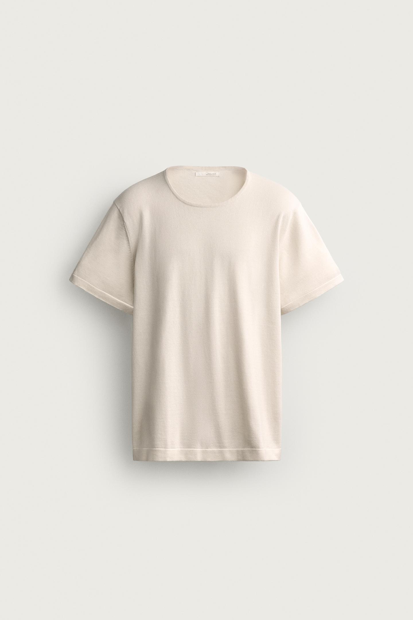 Мужская футболка Zara Regular Fit Knit, цвет: Экрю — фото 7