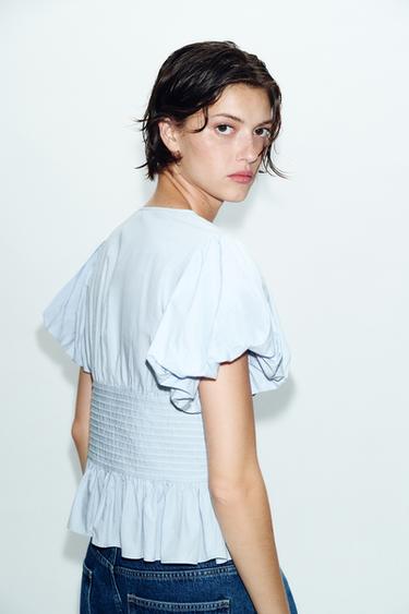 PUFF SLEEVE PINTUCK BLOUSE - Sky blue by Zara - Image 4
