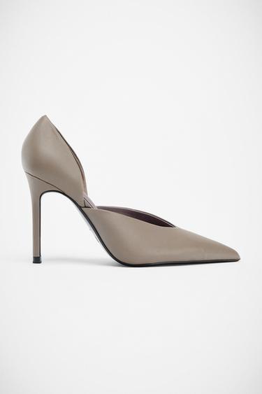 LEATHER HIGH-HEEL SHOES - Taupe Grey by Zara