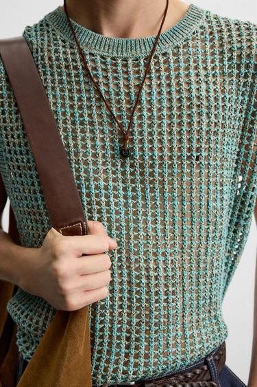 POINTELLE KNIT VEST - Turquoise by Zara - Image 5