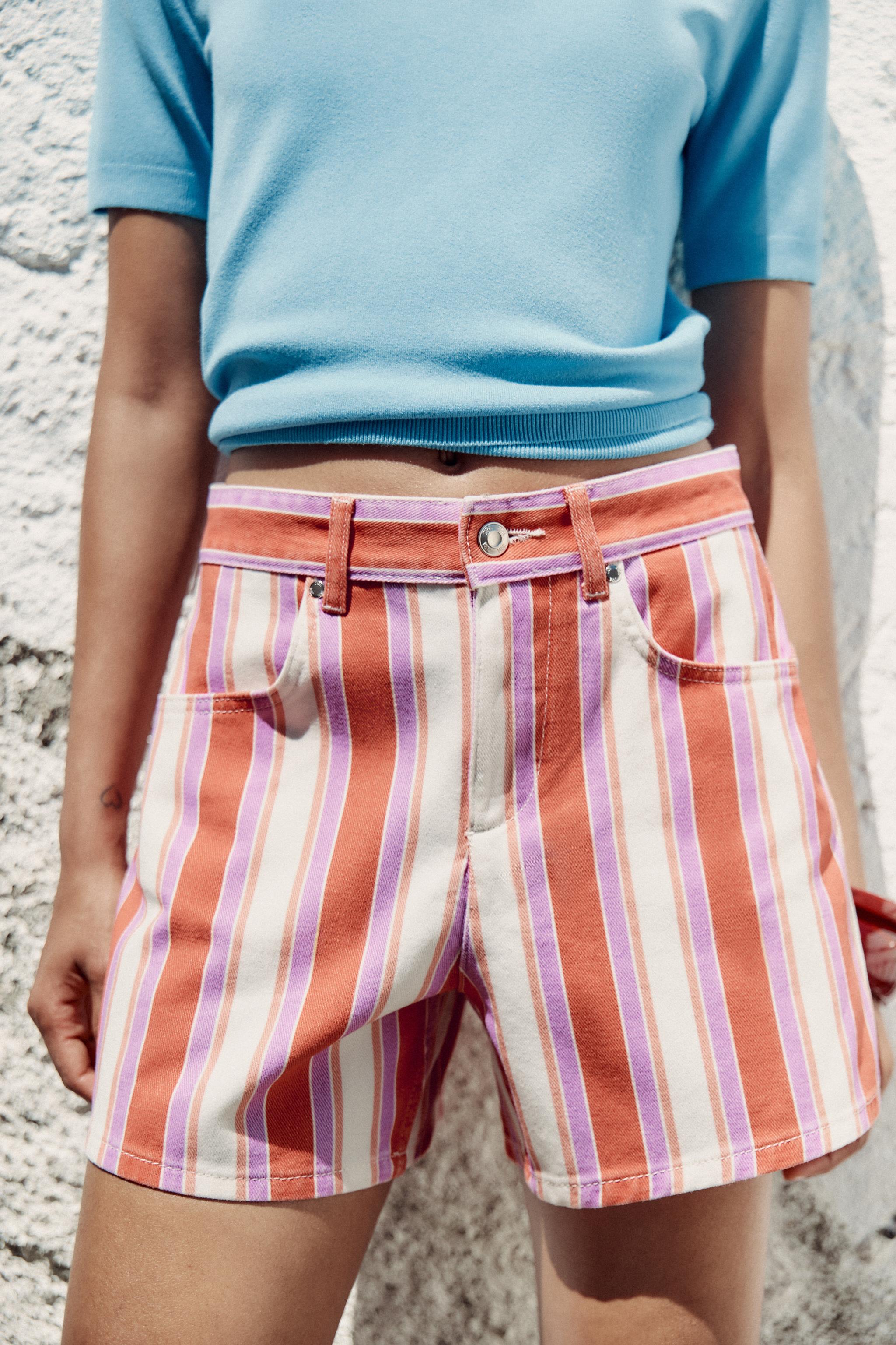 ZARA Z1975 MOM FIT ハイウエスト ストライプショートパンツ Z1975 MOM FIT ハイウエスト ストライプショートパンツ