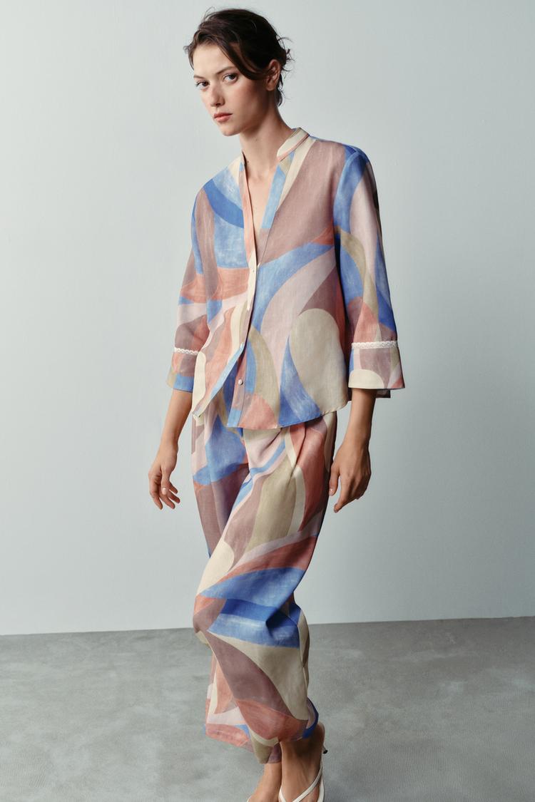 Camisa estampada con ribete de encaje 5