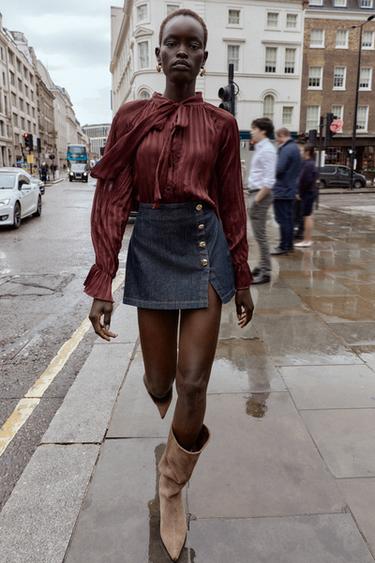 STRIPED BLOUSE WITH BOW - Brick by Zara - Image 0