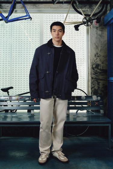 Zara 撞色衣領流蘇外套 - 深藍色