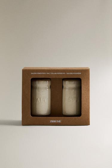 STONEWARE SALT AND PEPPER SHAKER SET - Grey / Beige by Zara - Image 3