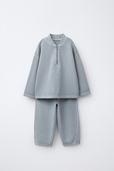 Zara JEDNOBOJNI KOMPLET SPORTSKE DUKSERICE I PANTALONA – siva / žutosmeđa