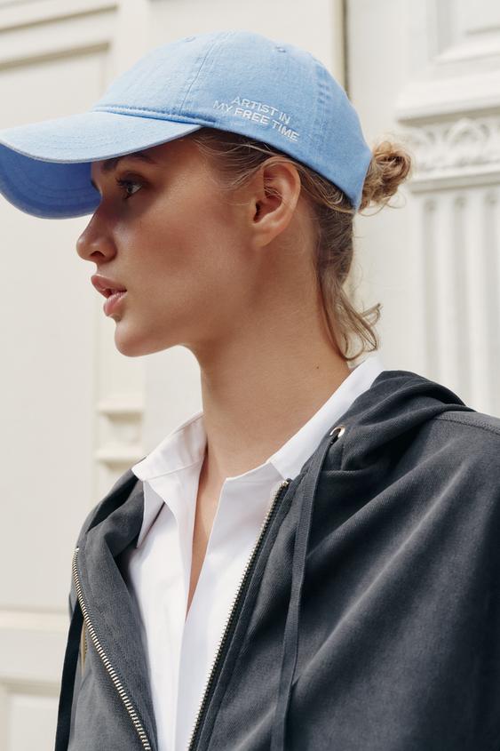 TWILL CAP WITH EMBROIDERED SLOGAN - Blue by Zara - Image 0
